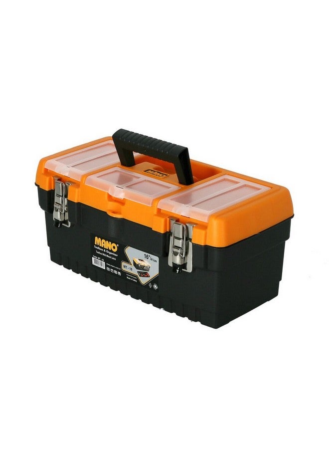 مانو صندوق أدوات بلاستيكي مع قفل معدني لون أسود وبرتقالي 16 إنش MT-16 - Image 2